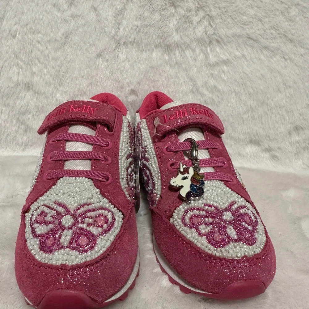 Lelli Kelly Kids Pink and White Butterfly Beaded Sneakers